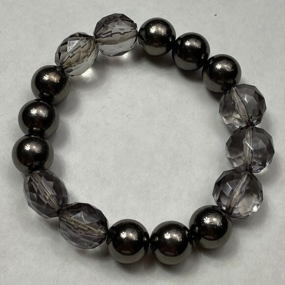 Beautiful Silver Gray Beaded Chunky Stretch Bracelet - Picture 3 of 5